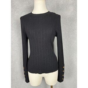 Hooked up by Lot Juniors' Snap-Cuff Ribbed Crewneck Sweater Black Large NWT's